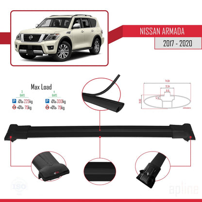 Compatible with Nissan Armada 2 (Y62) 2017-2020 FLY Model Car Roof Rack Cross Bar Black Aluminium 3 Bars
