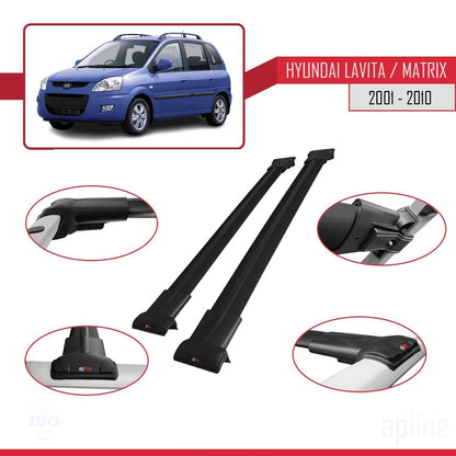 Compatible with Hyundai Matrix (FC) 2001-2010 FLY Model Car Roof Rack Cross Bar Black Aluminium 2 Bars