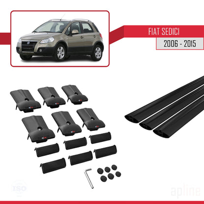 Compatible avec Fiat Sedici 2006-2015 FLY Model Barres de Toit Railing Porte-Bagages de Voiture Noir Aluminium 3 Barres