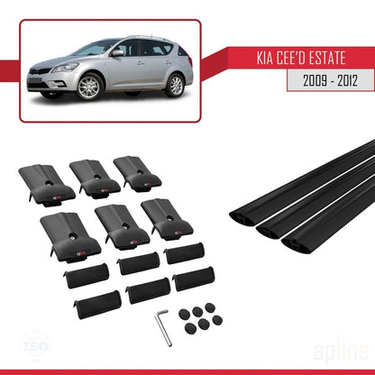 Compatible avec Kia Ceed (ED) Break Post-Facelift 2009-2012 FLY Model Barres de Toit Railing Porte-Bagages de Voiture Noir Aluminium 3 Barres