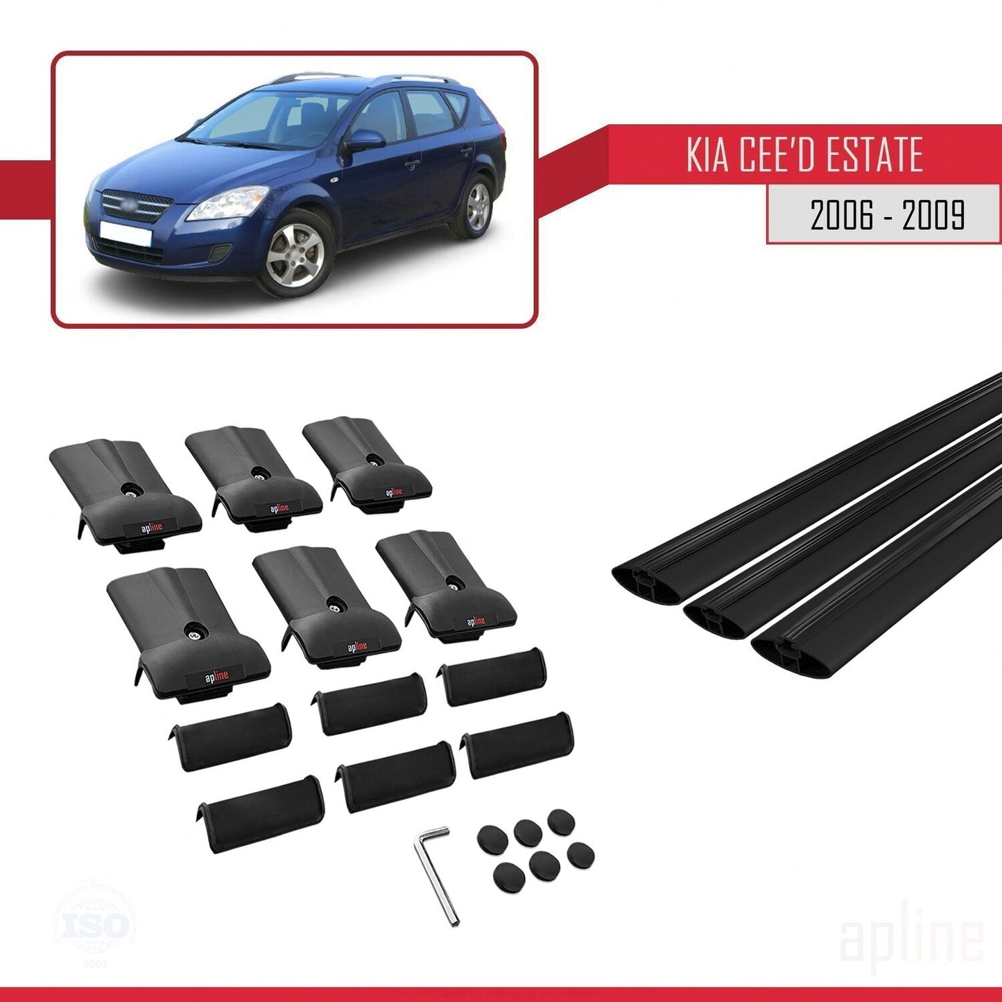 Compatible avec Kia Ceed (ED) Break Pre-Facelift 2006-2009 FLY Model Barres de Toit Railing Porte-Bagages de Voiture Noir Aluminium 3 Barres