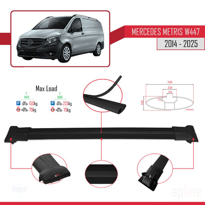 Compatible with Mercedes Metris (W447) 2014-2025 FLY Model Car Roof Rack Cross Bar Black Aluminium 2 Bars