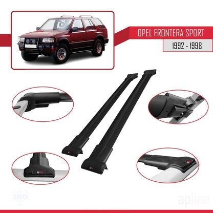 Compatible avec Opel Frontera Sport 1992-1998 FLY Model Barres de Toit Railing Porte-Bagages de Voiture Noir Aluminium 2 Barres