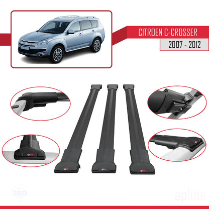 Compatible avec Citroen C-Crosser 2007-2012 FLY Model Barres de Toit Railing Porte-Bagages de Voiture Noir Aluminium 3 Barres