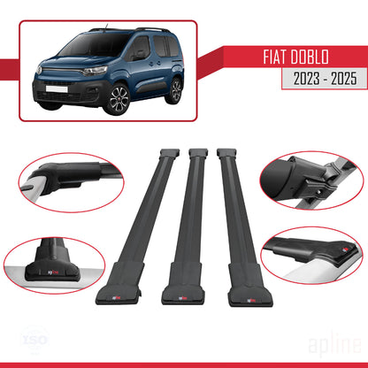 Compatible avec Fiat Doblo 3 2023-2025 FLY Model Barres de Toit Railing Porte-Bagages de Voiture Noir Aluminium 3 Barres