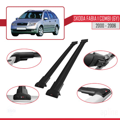 Compatible avec Skoda Fabia (6Y) Break 2000-2006 FLY Model Barres de Toit Railing Porte-Bagages de Voiture Noir Aluminium 2 Barres