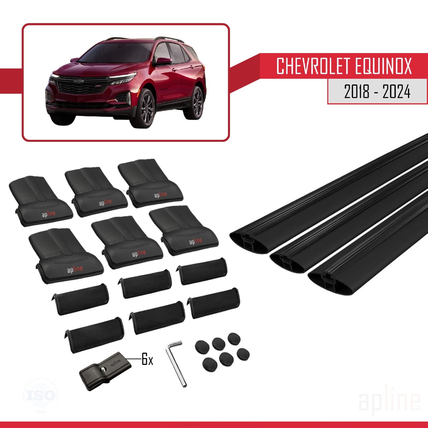 Compatible avec Chevrolet Equinox 2018-2024 FLY Model Barres de Toit Railing Porte-Bagages de Voiture Noir Aluminium 3 Barres