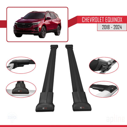 Compatible avec Chevrolet Equinox 2018-2024 FLY Model Barres de Toit Railing Porte-Bagages de Voiture Noir Aluminium 2 Barres