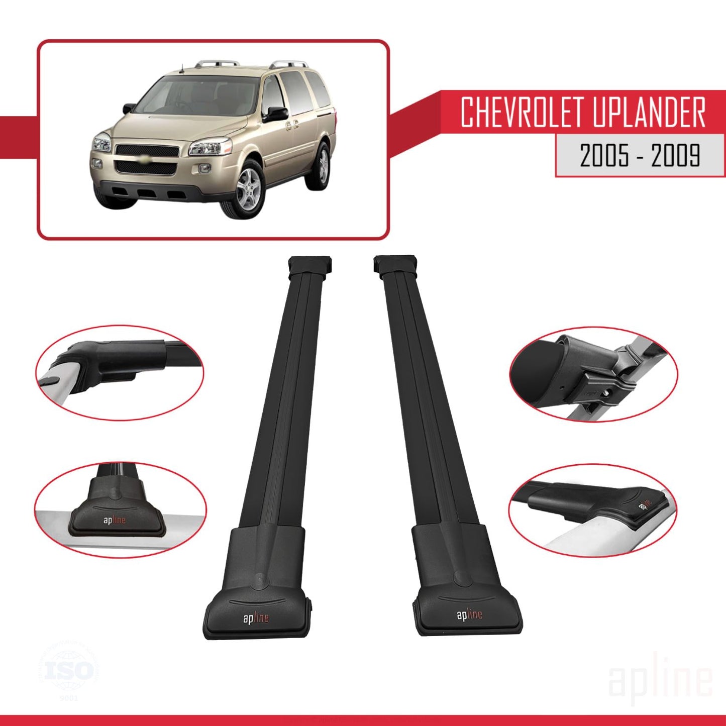 Compatible avec Chevrolet Uplander 2005-2009 FLY Model Barres de Toit Railing Porte-Bagages de Voiture Noir Aluminium 2 Barres