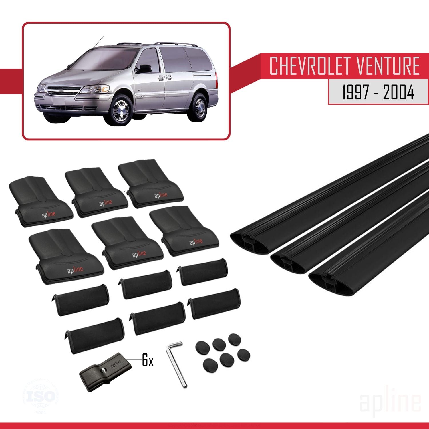 Compatible avec Chevrolet Venture 1997-2004 FLY Model Barres de Toit Railing Porte-Bagages de Voiture Noir Aluminium 3 Barres
