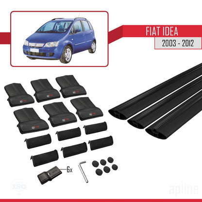 Compatible avec Fiat Idea 2003-2012 FLY Model Barres de Toit Railing Porte-Bagages de Voiture Noir Aluminium 3 Barres