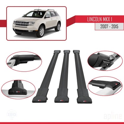 Compatible avec Lincoln MKX (U388) 2007-2015 FLY Model Barres de Toit Railing Porte-Bagages de Voiture Noir Aluminium 3 Barres