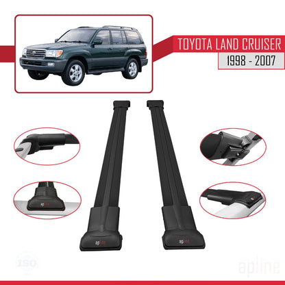 Compatible avec Toyota Land Cruiser 1998-2007 FLY Model Barres de Toit Railing Porte-Bagages de Voiture Noir Aluminium 2 Barres