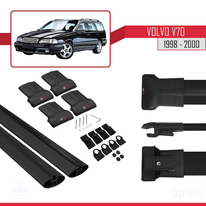 Compatible avec Volvo V70 1998-2000 FLY Model Barres de Toit Railing Porte-Bagages de Voiture Noir Aluminium 2 Barres