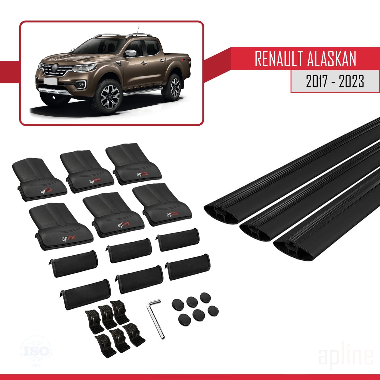 Compatible avec Renault Alaskan 2017-2023 FLY Model Barres de Toit Railing Porte-Bagages de Voiture Noir Aluminium 3 Barres