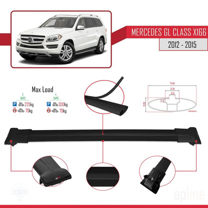 Compatible avec Mercedes Classe GL 2 (X166) Pre-Facelift 2013-2015 FLY Model Barres de Toit Railing Porte-Bagages de Voiture Noir Aluminium 3 Barres