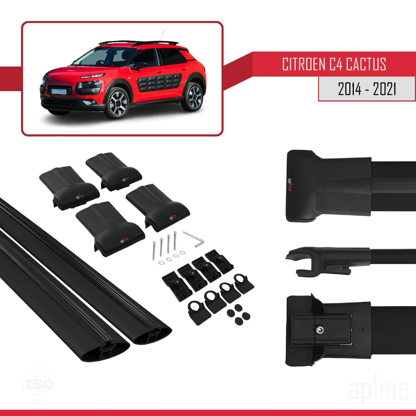 Compatible avec Citroen C4 Cactus 2014-2021 FLY Model Barres de Toit Railing Porte-Bagages de Voiture Noir Aluminium 2 Barres