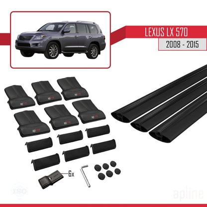 Compatible avec Lexus LX 570 2008-2015 FLY Model Barres de Toit Railing Porte-Bagages de Voiture Noir Aluminium 3 Barres