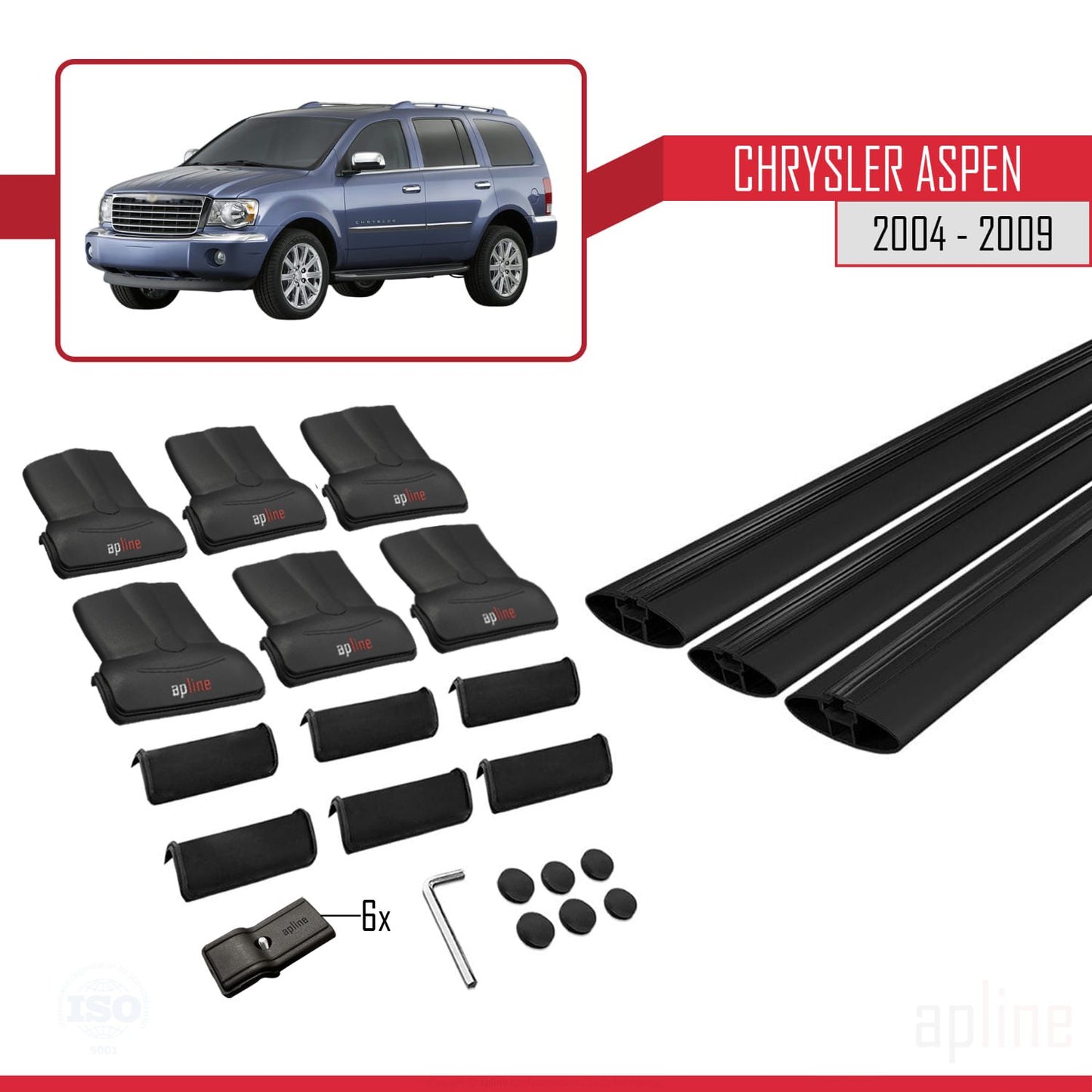 Compatible avec Chrysler Aspen 2004-2009 FLY Model Barres de Toit Railing Porte-Bagages de Voiture Noir Aluminium 3 Barres