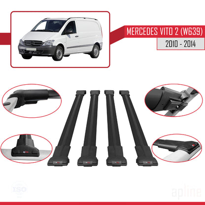 Compatible with Mercedes Vito 2 (W639) Post-Facelift 2010-2014 FLY Model Car Roof Rack Cross Bar Black Aluminium 4 Bars