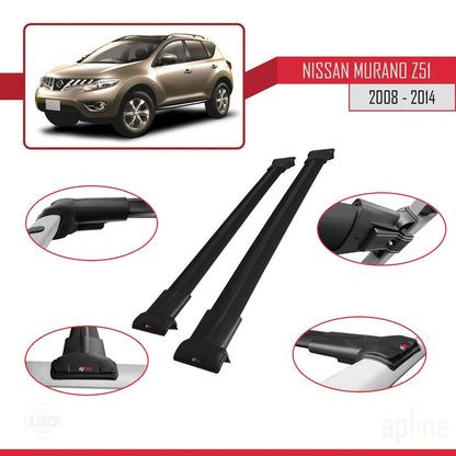 Compatible with Nissan Murano 2 (Z51) 2008-2014 FLY Model Car Roof Rack Cross Bar Black Aluminium 2 Bars