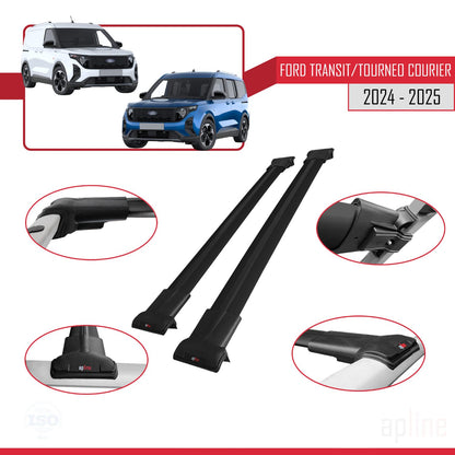 Compatible avec Ford Transit/Tourneo Courier 2024-2025 FLY Model Barres de Toit Railing Porte-Bagages de Voiture Noir Aluminium 2 Barres