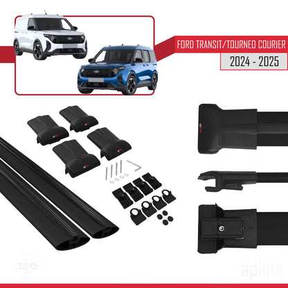 Compatible avec Ford Transit/Tourneo Courier 2024-2025 FLY Model Barres de Toit Railing Porte-Bagages de Voiture Noir Aluminium 2 Barres