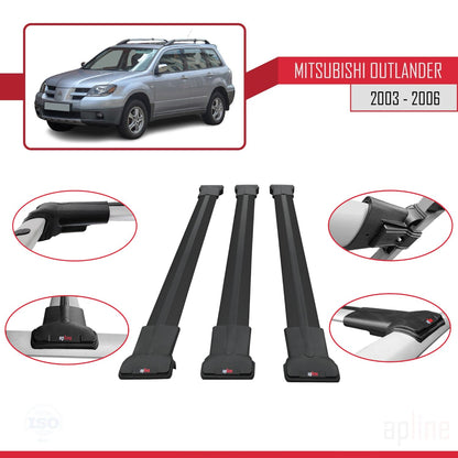 Compatible avec Mitsubishi Outlander 2003-2006 FLY Model Barres de Toit Railing Porte-Bagages de Voiture Noir Aluminium 3 Barres
