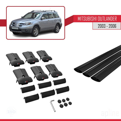 Compatible avec Mitsubishi Outlander 2003-2006 FLY Model Barres de Toit Railing Porte-Bagages de Voiture Noir Aluminium 3 Barres
