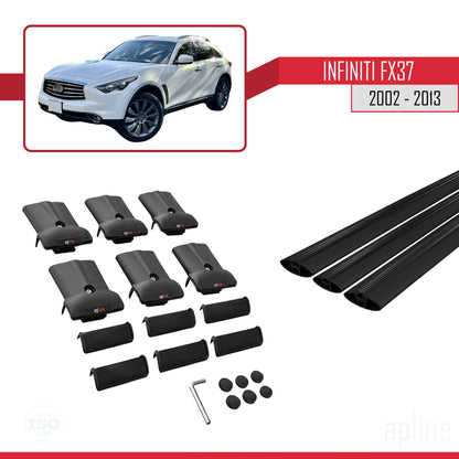 Compatible avec Infiniti FX37 2002-2013 FLY Model Barres de Toit Railing Porte-Bagages de Voiture Noir Aluminium 3 Barres