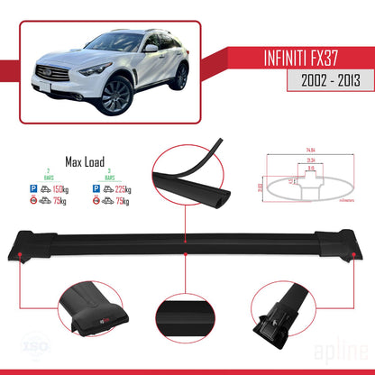 Compatible avec Infiniti FX37 2002-2013 FLY Model Barres de Toit Railing Porte-Bagages de Voiture Noir Aluminium 2 Barres