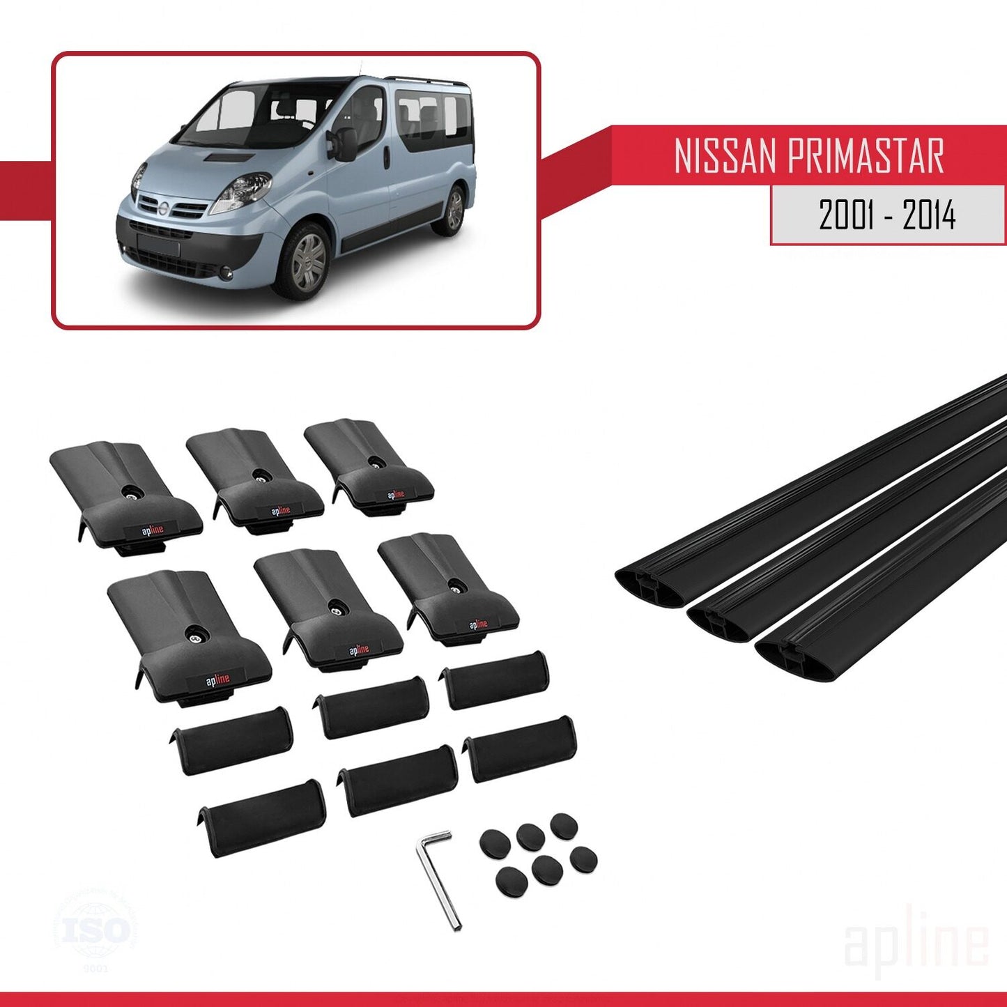 Compatible with Nissan Primastar 2001-2014 FLY Model Car Roof Rack Cross Bar Black Aluminium 3 Bars