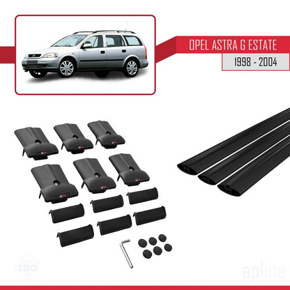 Compatible avec Opel Astra G (T98) Break 1998-2004 FLY Model Barres de Toit Railing Porte-Bagages de Voiture Noir Aluminium 3 Barres