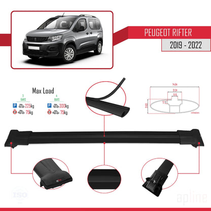 Compatible avec Peugeot Rifter 2019-2022 FLY Model Barres de Toit Railing Porte-Bagages de Voiture Noir Aluminium 3 Barres