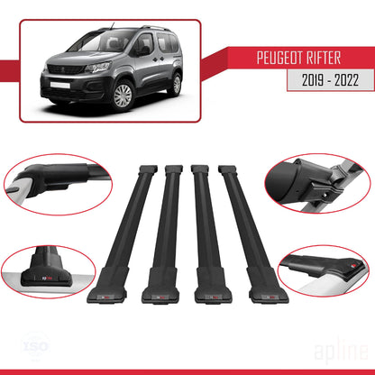Compatible avec Peugeot Rifter 2019-2022 FLY Model Barres de Toit Railing Porte-Bagages de Voiture Noir Aluminium 4 Barres