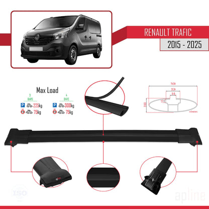Compatible avec Renault Trafic 3 (X82) 2015-2025 FLY Model Barres de Toit Railing Porte-Bagages de Voiture Noir Aluminium 4 Barres