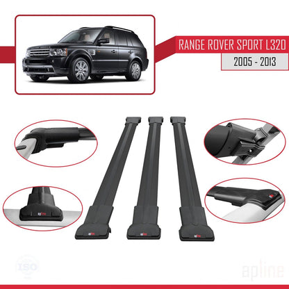 Compatible avec Land Rover Range Rover Sport (L320) 2005-2013 FLY Model Barres de Toit Railing Porte-Bagages de Voiture Noir Aluminium 3 Barres