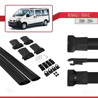 Compatible avec Renault Trafic 2 (X83) 2001-2014 FLY Model Barres de Toit Railing Porte-Bagages de Voiture Noir Aluminium 2 Barres