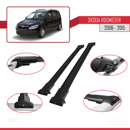 Compatible avec Skoda Roomster 2006-2015 FLY Model Barres de Toit Railing Porte-Bagages de Voiture Noir Aluminium 2 Barres