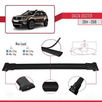Compatible avec Dacia Duster (HS) Post-Facelift 2014-2017 FLY Model Barres de Toit Railing Porte-Bagages de Voiture Noir Aluminium 3 Barres