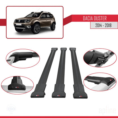 Compatible avec Dacia Duster (HS) Post-Facelift 2014-2017 FLY Model Barres de Toit Railing Porte-Bagages de Voiture Noir Aluminium 3 Barres