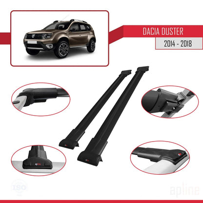 Compatible avec Dacia Duster (HS) Post-Facelift 2014-2017 FLY Model Barres de Toit Railing Porte-Bagages de Voiture Noir Aluminium 2 Barres
