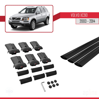 Compatible avec Volvo XC90 2003-2014 FLY Model Barres de Toit Railing Porte-Bagages de Voiture Noir Aluminium 3 Barres