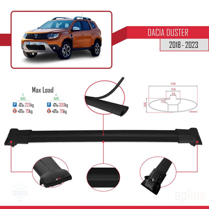 Compatible avec Dacia Duster 2 (HM) 2018-2024 FLY Model Barres de Toit Railing Porte-Bagages de Voiture Noir Aluminium 3 Barres
