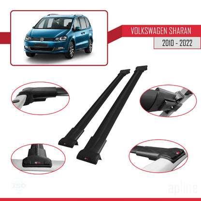 Compatible avec Volkswagen Sharan 2 (7N) 2010-2022 FLY Model Barres de Toit Railing Porte-Bagages de Voiture Noir Aluminium 2 Barres
