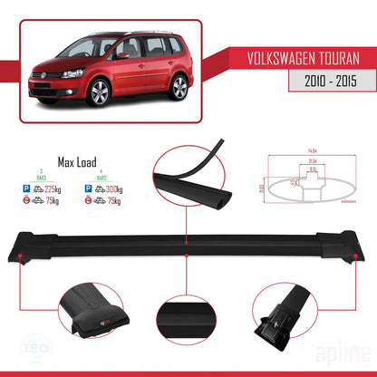 Compatible avec Volkswagen Touran (1T) Post-Facelift 2010-2015 FLY Model Barres de Toit Railing Porte-Bagages de Voiture Noir Aluminium 3 Barres