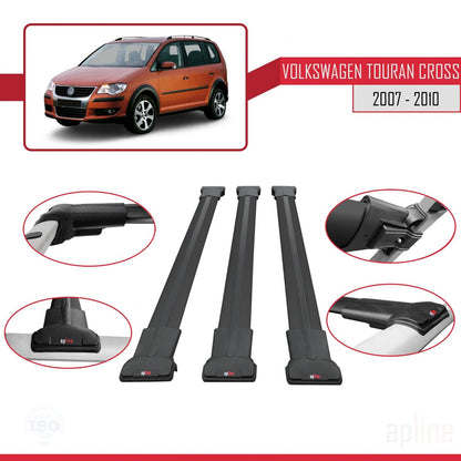 Compatible avec Volkswagen Touran Cross Pre-Facelift 2007-2010 FLY Model Barres de Toit Railing Porte-Bagages de Voiture Noir Aluminium 3 Barres