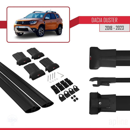 Compatible avec Dacia Duster 2 (HM) 2018-2024 FLY Model Barres de Toit Railing Porte-Bagages de Voiture Noir Aluminium 2 Barres