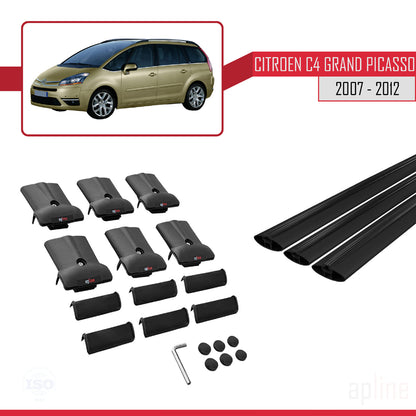 Compatible avec Citroen Grand C4 Picasso 2007-2012 FLY Model Barres de Toit Railing Porte-Bagages de Voiture Noir Aluminium 3 Barres