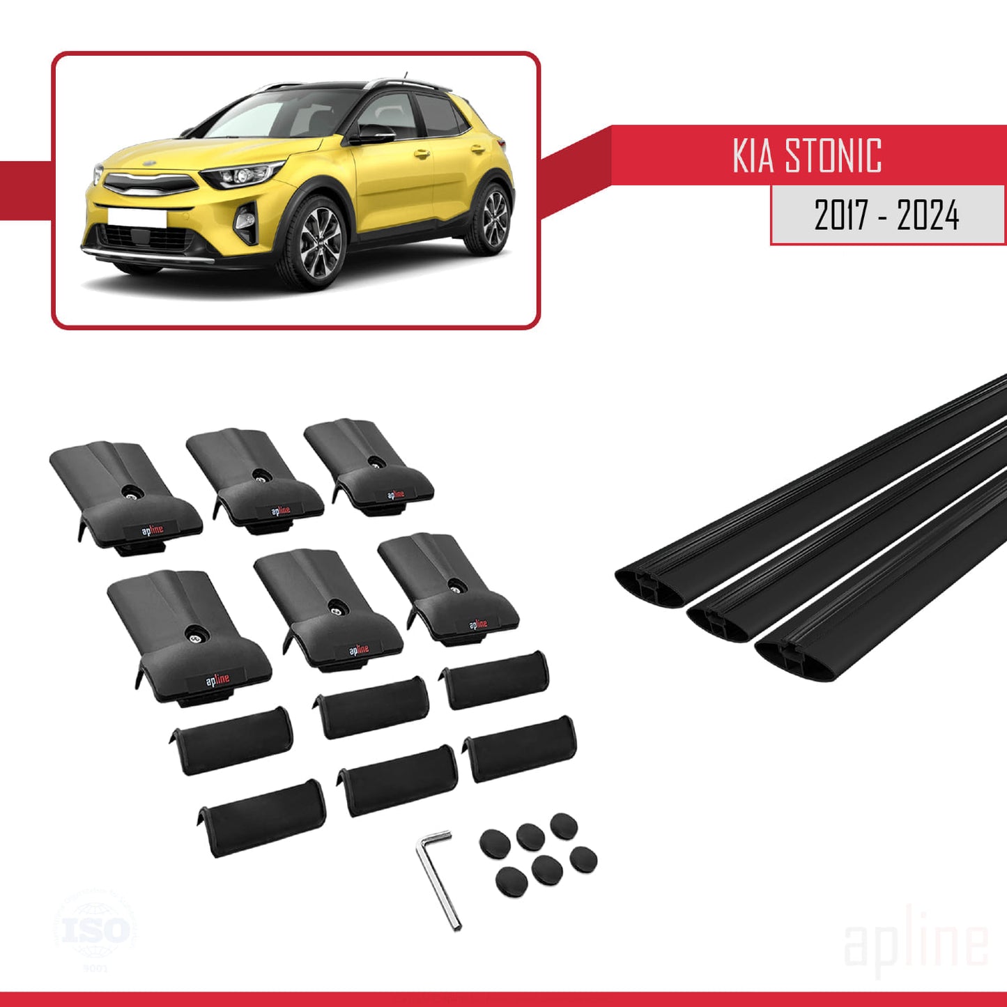 Compatible with Kia Stonic 2017-2025 FLY Model Car Roof Rack Cross Bar Black Aluminium 3 Bars